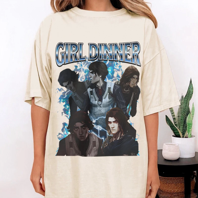 Viktor Arcane T-Shirt Unisex Vintage Streetwear League of Legends Shirt Anime Apparel Ashed T-shirts Cotton Tshirt Men Clothing