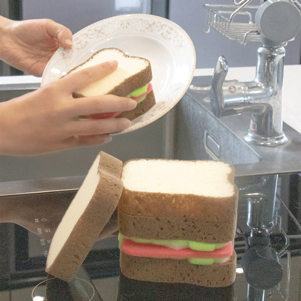 

Creative Bread Shape Dishwashing Sponge Sandwich Toast Sponge Wipe Pot Brush Household Cleaning Supplies Kitchen Accessories