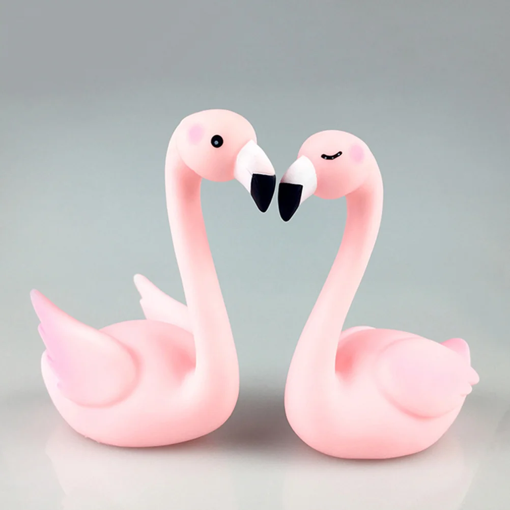 

2 Pcs Flamingo Cake Topper Cartoon Decor Party Ornament Miniature Animal Figurines Decorating Tools Toy Pink