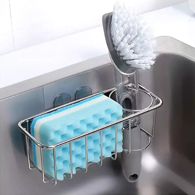 

2022New Drain Rack Kitchen Rag Sponge Storage Basket Stainless Steel Sink Cloth Steel wool Hanging Shelf