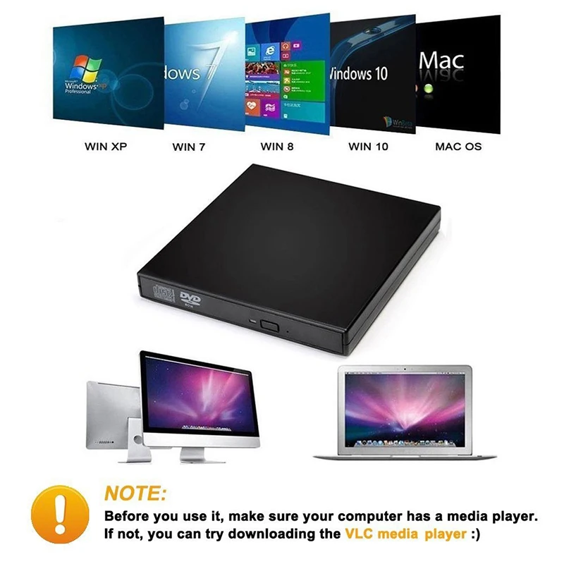 Фото USB 2.0 Универсальный внешний привод CD DVD CD-RW Запись DVD/CD-считыватель Плеер CD-DVD-считыватель для ноутбуков Настольный ПК №2