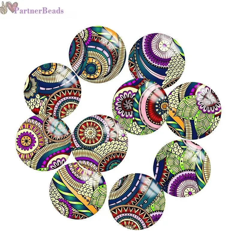 

Pretty Retro Pattern Bohemia Round Photo Glass Cabochon Demo Flat Back Making Findings 20mm Snap Button N2671