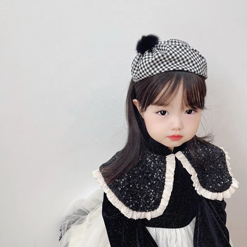 

Hair Accessories New Fashionable Autumn Winter French Style Retro Black White Plaid Cute Hat Hair Hoop Hair Accessories Headwear