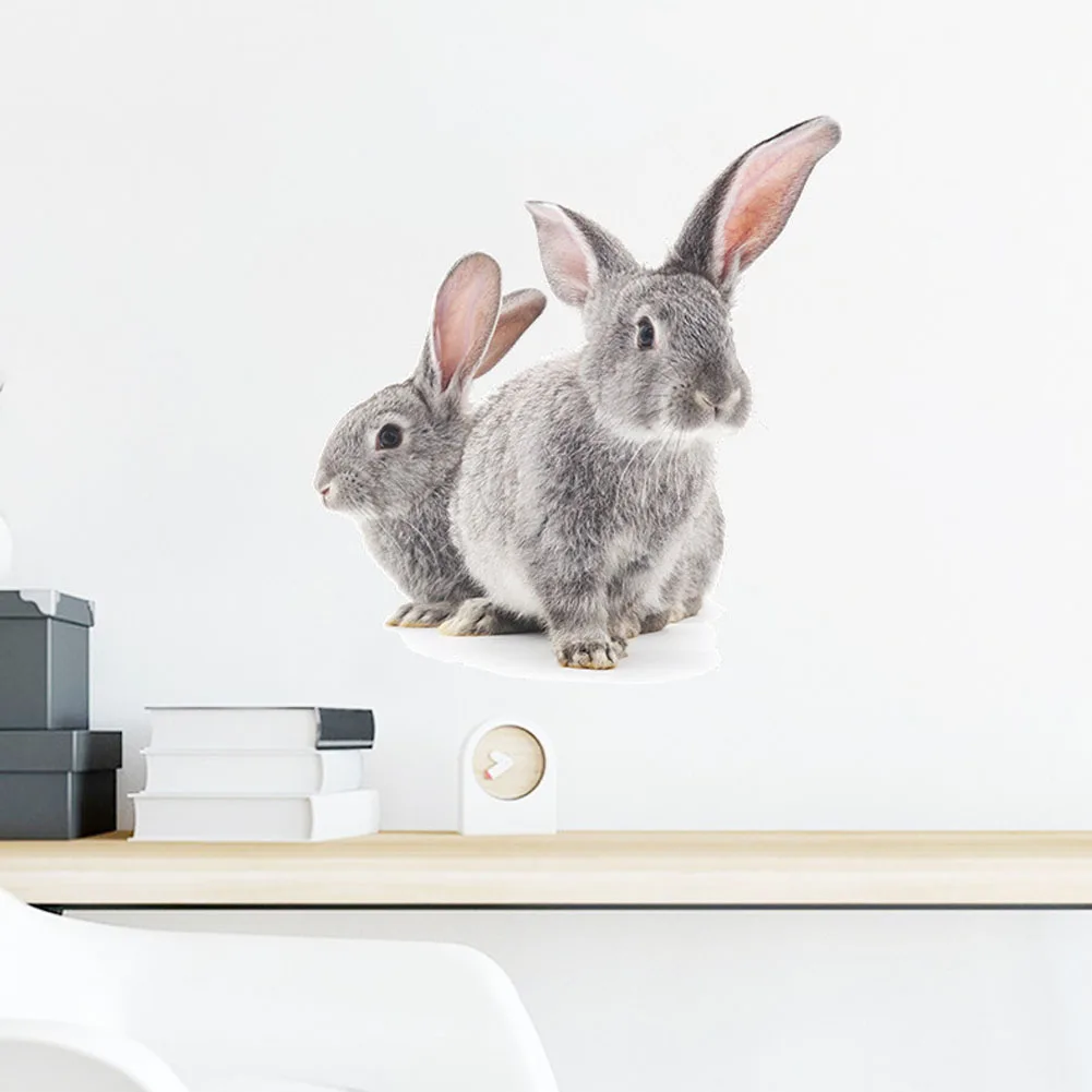 

Two Cute Grey Rabbits Wall Sticker Children's Room Home Decoration Removable Wallpaper Living Room Bedroom Mural Bunny Stickers