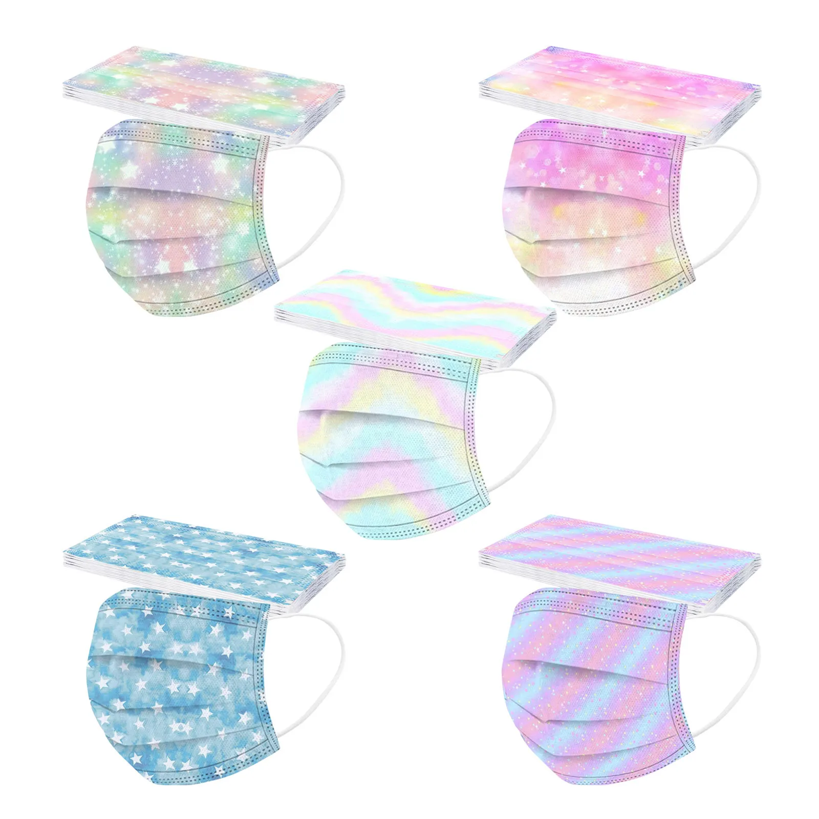 

50 шт., одноразовая Пылезащитная маска для взрослых с радужным принтом