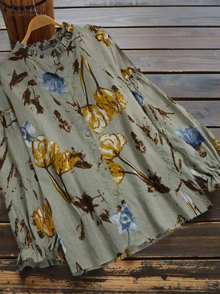 

Oversized Tunic Tops Women Casual Bohemian Printed Blouse ZANZEA Elegant Long Sleeve Ruffle Shirt Spring Holiday Party Chemise