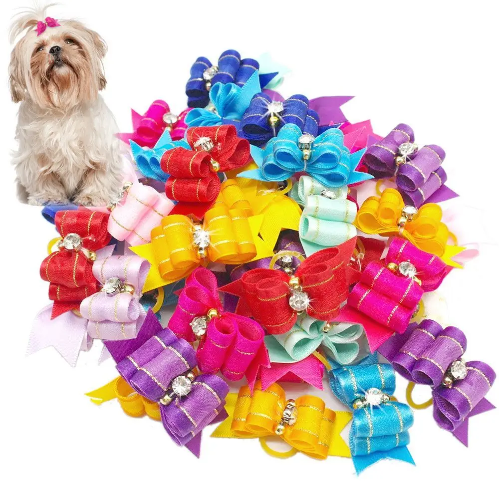 

Pet Handmade with Rubber Band Hair Clips Hair Bows Products Grooming Accessories Small Dogs Puppy