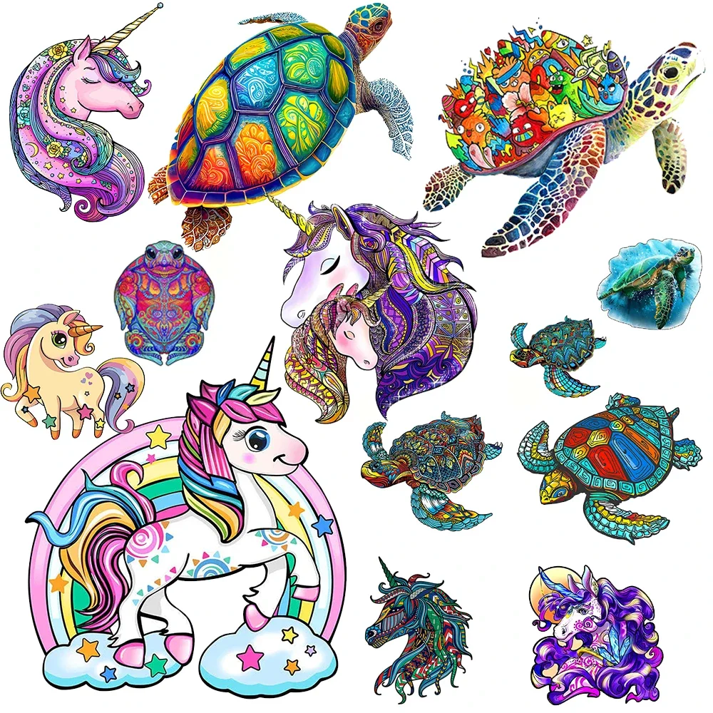 Деревянные пазлы с черепахой уникальный единорог в форме животных игра для