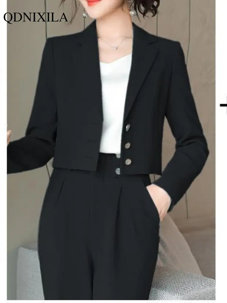2023 Spring Fashion Blazer 2 Pieces Luxury High-end Temperament Casual Short Jacket and PantsChic and Elegant Woman Office Set