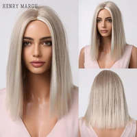 henry margu white brown blonde highlight synthetic wigs straight bob hair wig for women medium long natural heat resistant hair