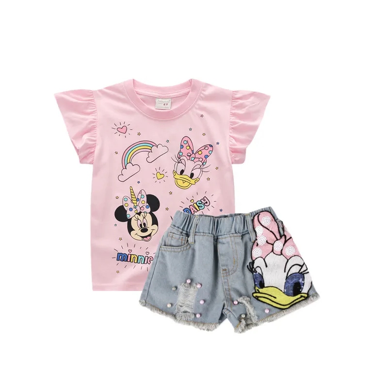 

Детские летние джинсовые шорты для девочек, с изображением Минни и утки-Дейзи