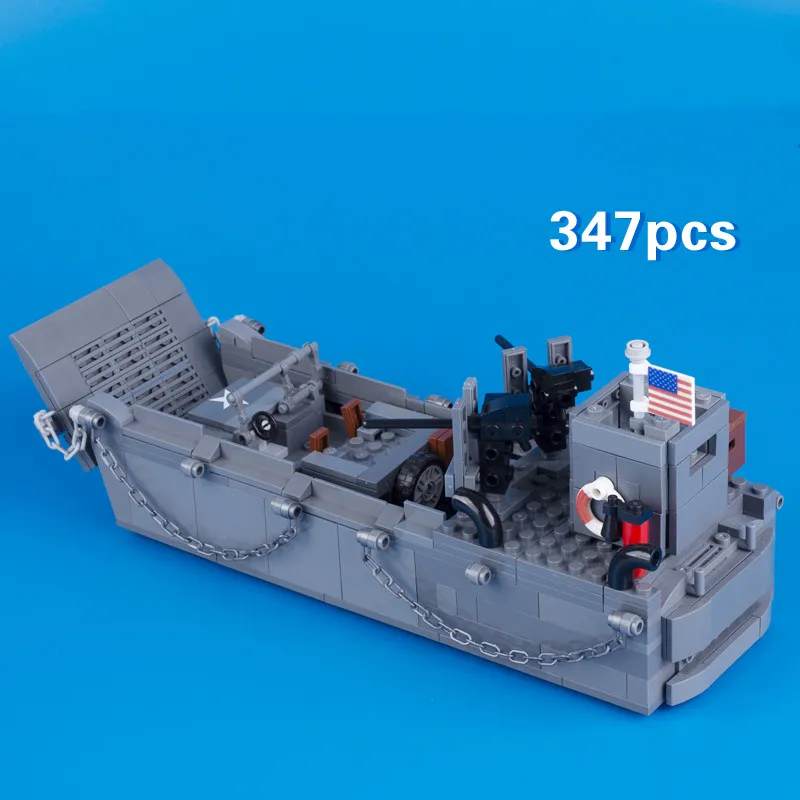 

Moc Building Blocks WWII Military Weapon American Landing Ship Battle Ocean Scene Soldier Figures Accessories Children Toys