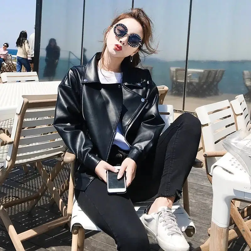 Leather Clothing Female Students Korean Fashion Loose Short Autumn  Winter Cool Girl Pu Coat Motorcycle Leather Jacket