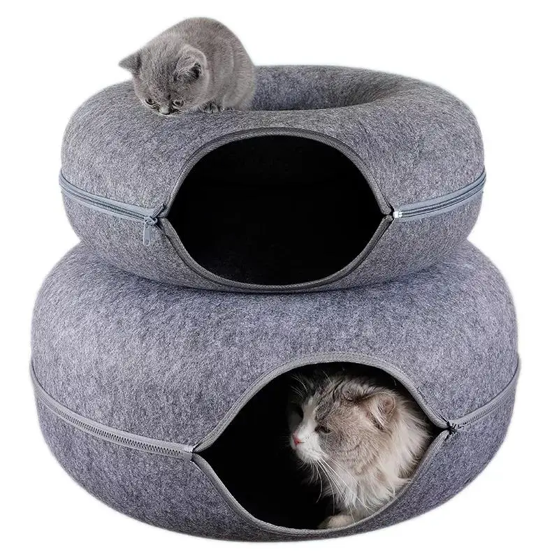 

Felt Cat Nest Breathable Four Seasons Cat House Round Removable Washable Zipper Closed Training Toy Cat Tunnel Donut Cat House