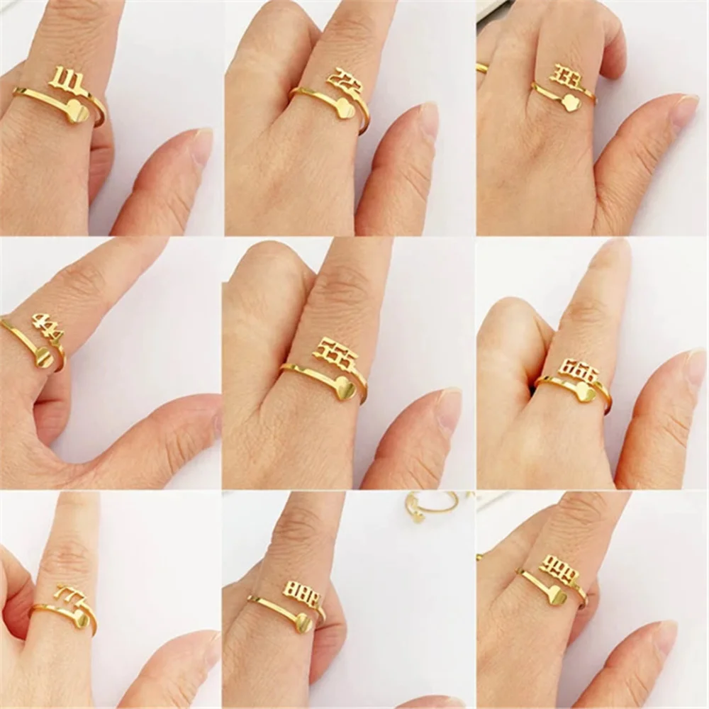 

JewelryX Custom Birthday Year Ring Personalized Heart Shape Stainless Steel Adjustable Jewelry For Women Couple Birthday Gift