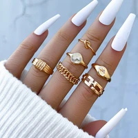 6pcs bohemia exquisite rhinestone ring set for women geometric chain pearl vintage zircon metal ring girl fashion jewelry gifts