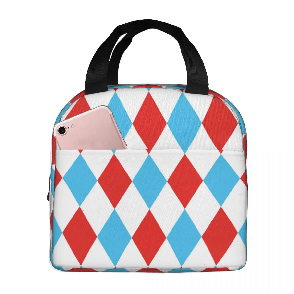 Lunch Bag for Women Kids Harlequin Circus Rhombus Clown Joker Insulated Cooler Portable Picnic Oxford Lunch Box Food Bag