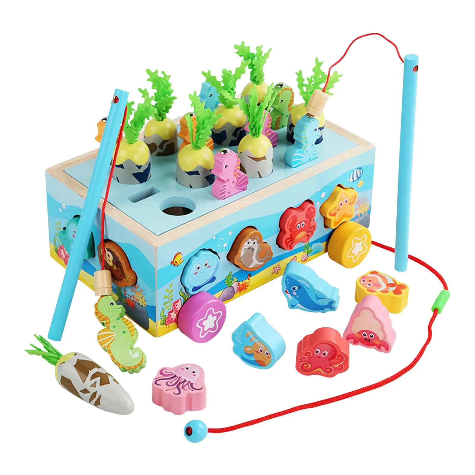 

Fishing Game Car with Animal Blocks Preschool Learning Toys Wooden Shape Sorter Toys for Kids