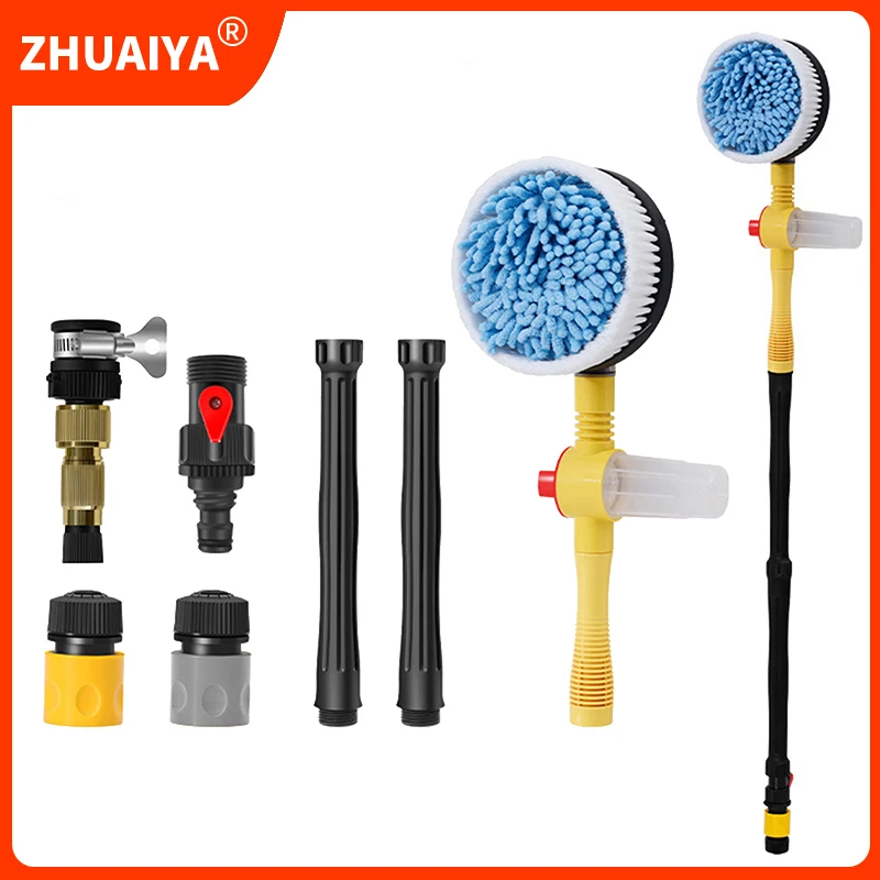Car Cleaning Brush Car Wash Foam Brush Automatic Rotary Long Handle Cleaning Mop Chenille Broom Cleaning Tools Auto Accessories