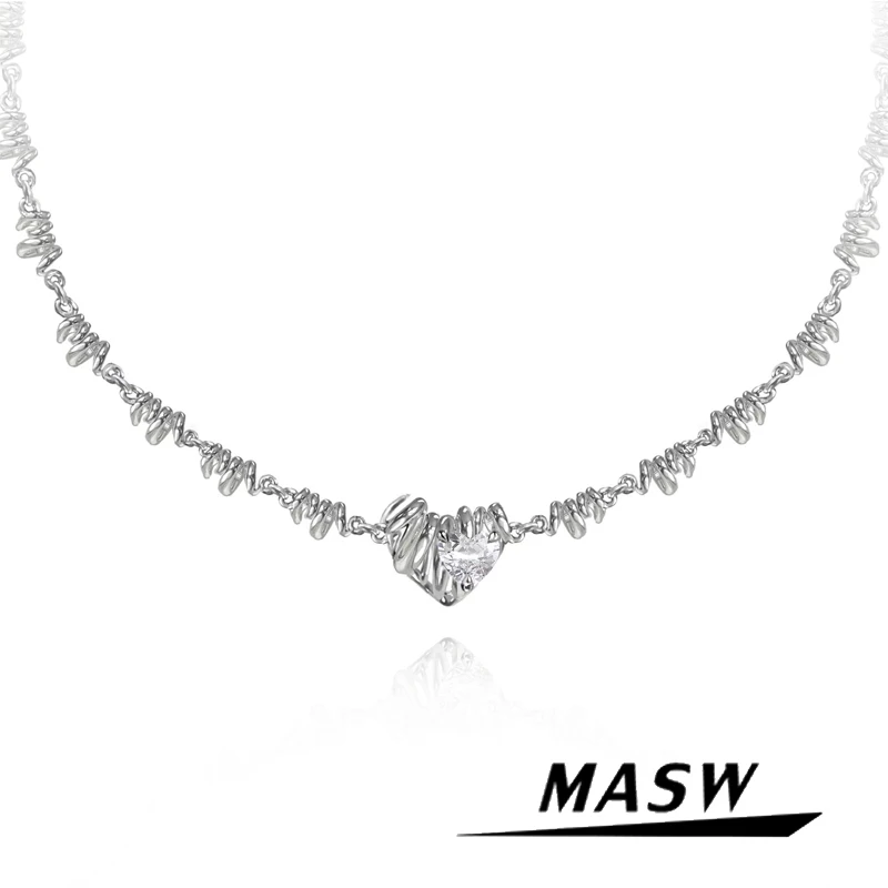 

MASW Original Design Geometric Cool Heart Necklace For Women Simply Hip Hop High Quality Brass Metal Necklace Jewelrly For Women