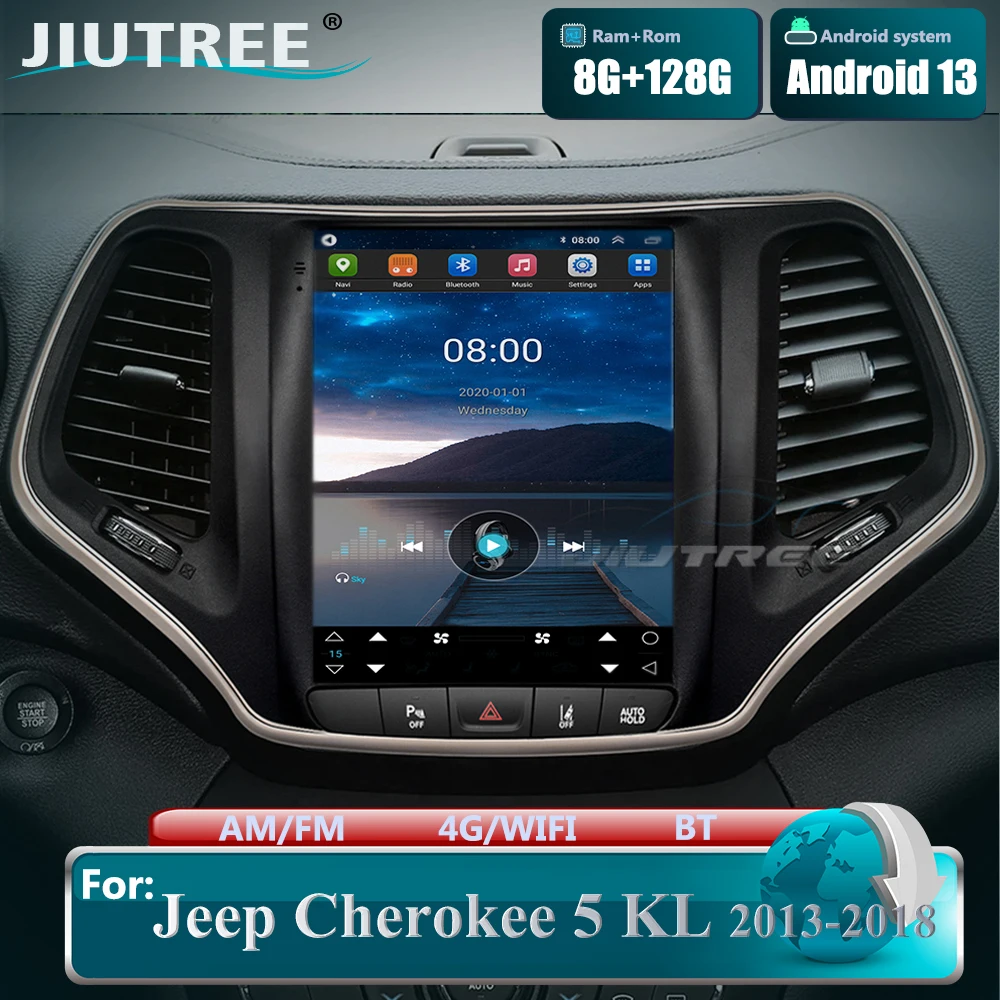 

Автомобильный радиоприемник Тесла стиль Android 13 экран навигация GPS для Jeep Cherokee 5 KL 2013-2018 автомобильный стерео Мультимедийный Плеер Carplay