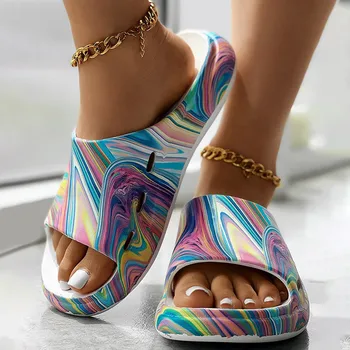 Fashion Colorful Slippers For Women Summer New Thick Soles Anti Slip Silent Bathroom Sandals Outdoor Casual Comfortable Sandals 1