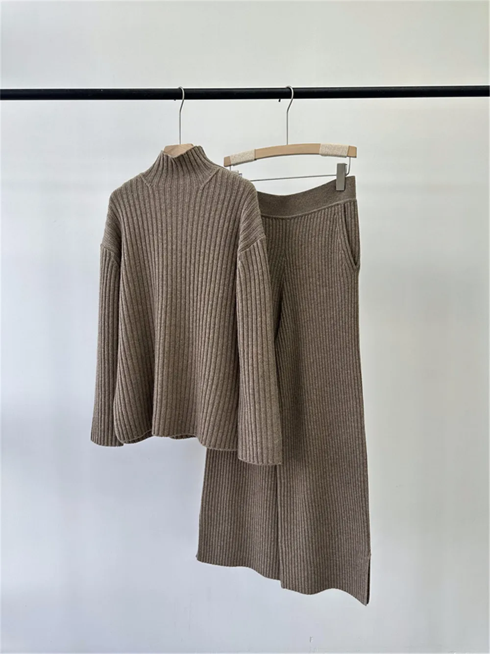 Женский кашемировый комплект осень-зима 2024 пуловер с полуводолазкой свитер +