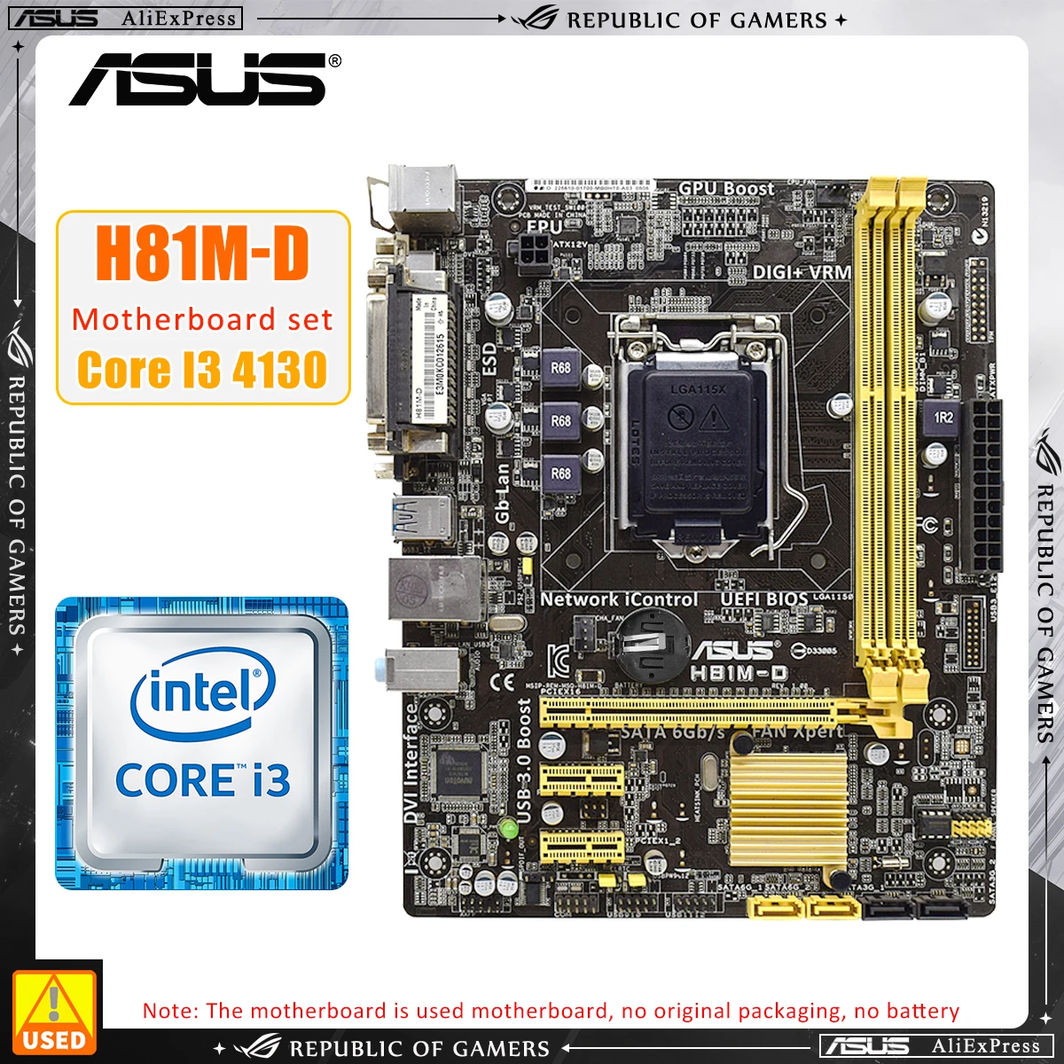 

H8I Motherboard set ASUS ASUS H81M-D+I3 4130 LGA 1150 Motherboard Kit DDR3 DIMM 16GB PCIE 2.0 SATA3/2 DVI MICRO-ATX