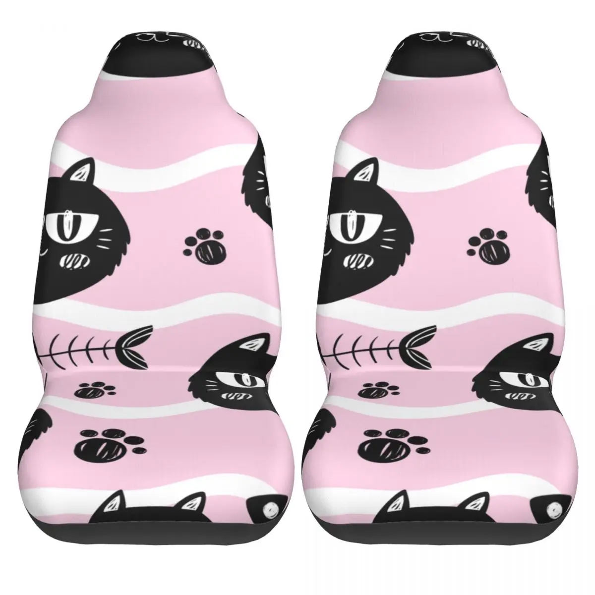 

2 pcs Car Seat Cover Cats Fishbones Pink Universal Wear Dirt-resistant Protector for Car Easy Cleaning