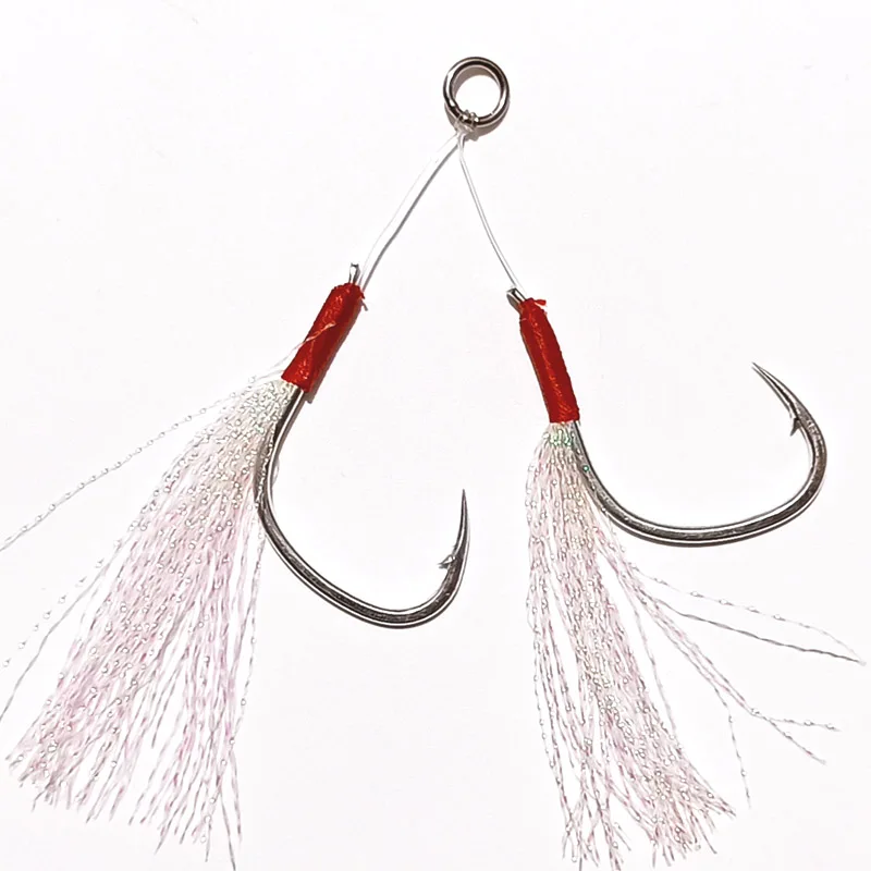 

6pcs 2/0 3/0 4/0 Nylon line Slow Jigging Hook with flasher Assist Double Sea fishing hook Cod fishing hook sea hook