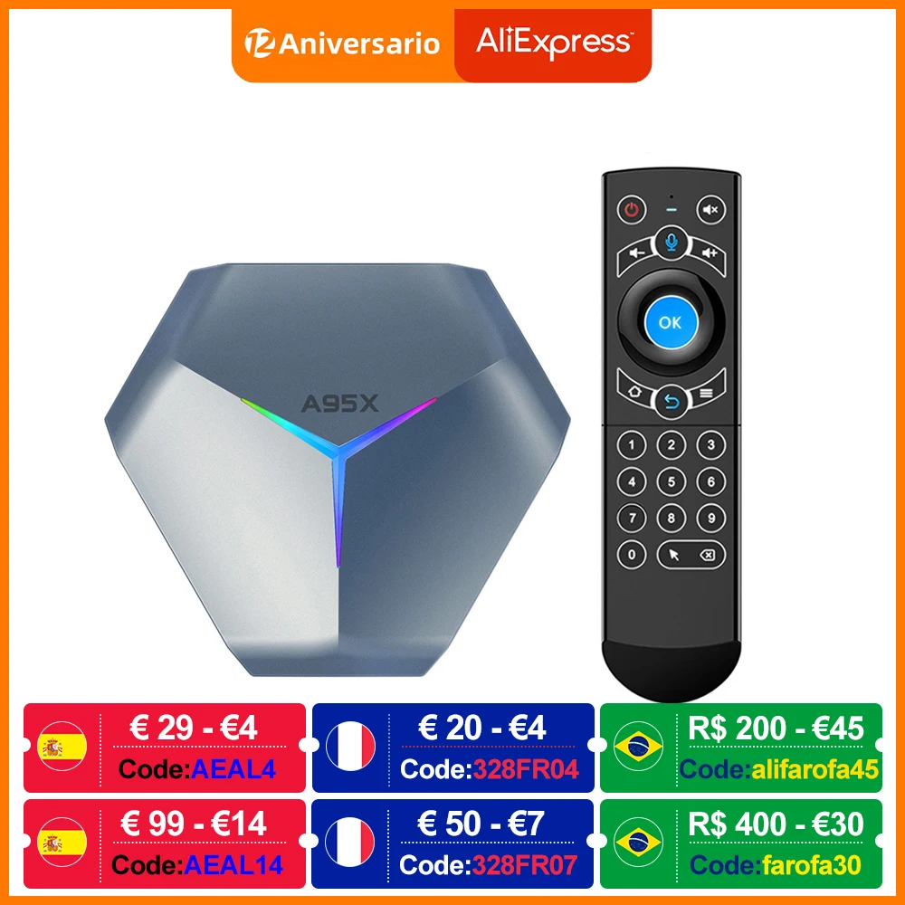 Приставка Смарт-ТВ A95X F4 Amlogic S905X4 Android 11 RGB 4 Гб 64 ГБ 32 128 Поддержка Dual Wifi 8K Youtube