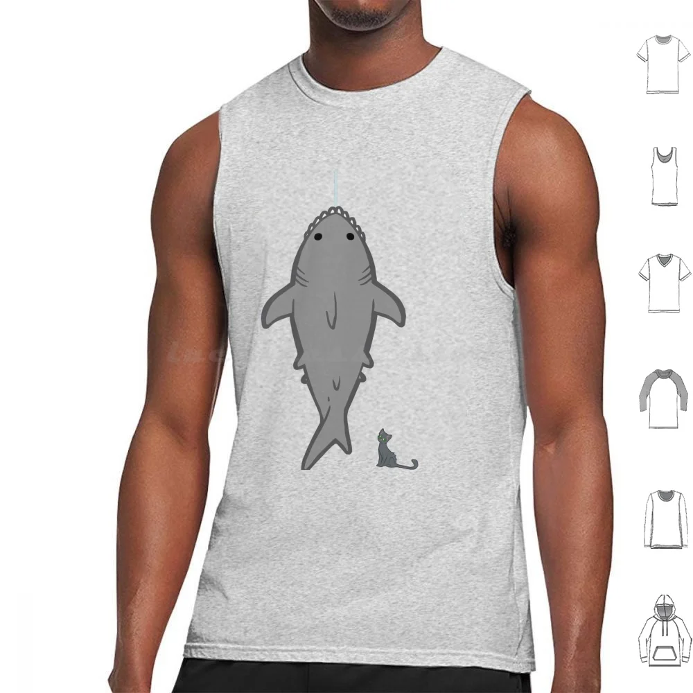 

I Caught One This Big Gray Tank Tops Vest Sleeveless Fishing Fish Shark Cat Kitty Kitten Big Fish Biggest Fish Funny Humor