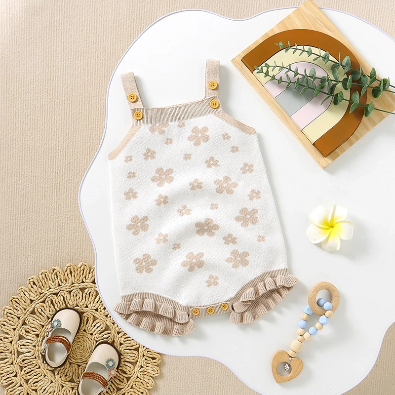 

Newborn Baby Clothes Cute Floral Knitted Infant Girls Sleeveless Cotton Onesie Jumpsuits 0-18m One Piece Toddler Children Outfit