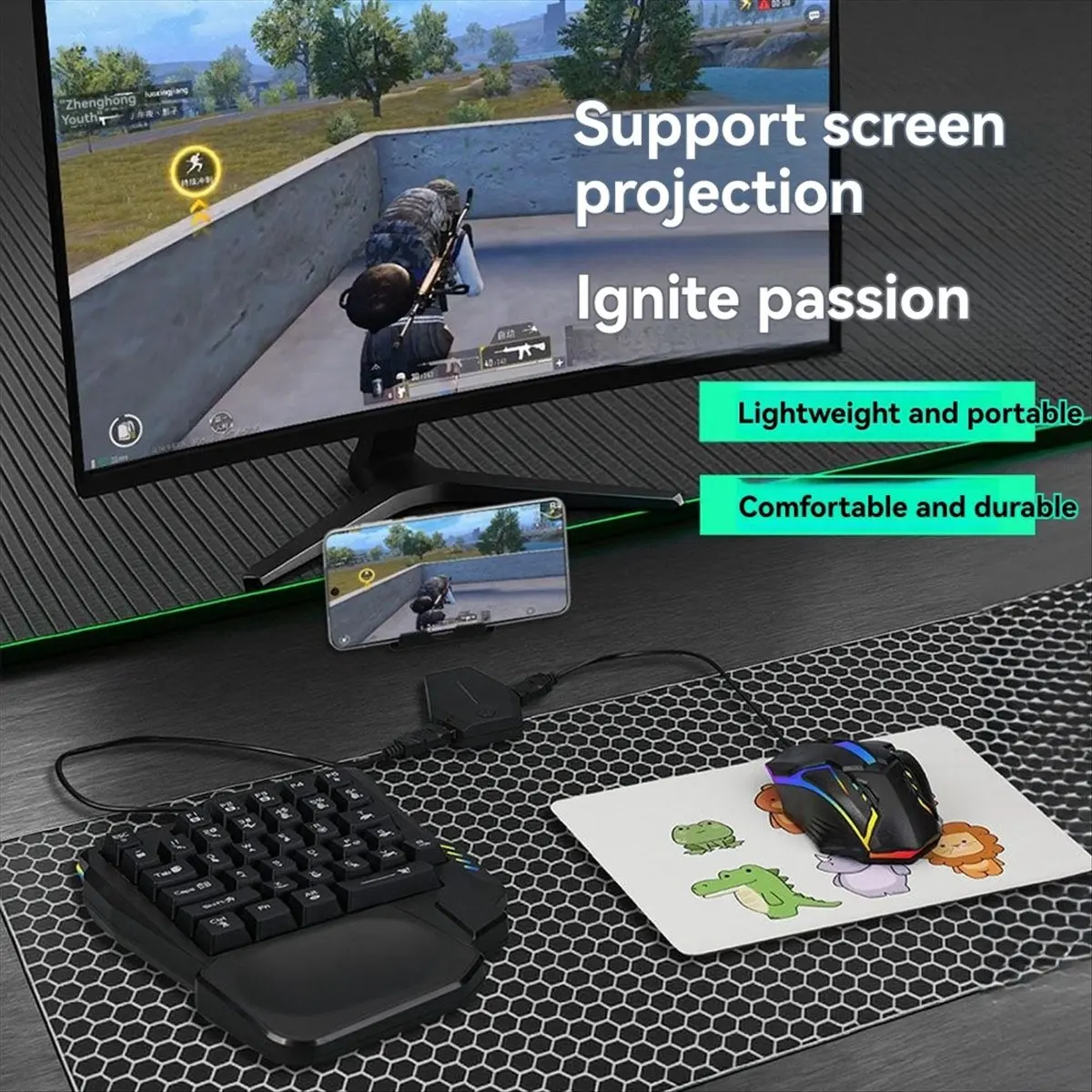 ★ ▲   Эргономичная игровая клавиатура с RGB-подсветкой на 35 клавиш + конвертер для клавиатуры и мыши + мышь, 5 в 1, комплект для мобильных игр. (art.: 3920dccceccb6) - 3920dccceccb6