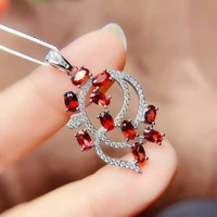 meibapj real natural garnet big pendant necklace with certificate 925 pure silver red stone fine charm jewelry for women