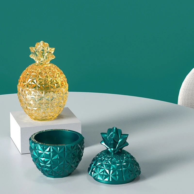 

4XBF Box Resin Molds with Lids DIY Jewelry Pineapple Silicone Mold Trinket Storage Jar Epoxy Resin Container Home Decor Tool