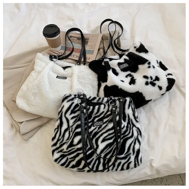 

Vintage Women Shoulder Bag Creative Zebra Stripes Cow Pattern Printing Underarm Bag Girls Fashion Handbags