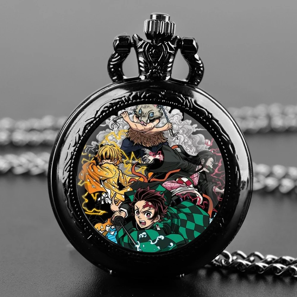 Новые винтажные карманные часы Demon Slayer Tanjiro Nezuko кварцевые FOB с цепочкой и