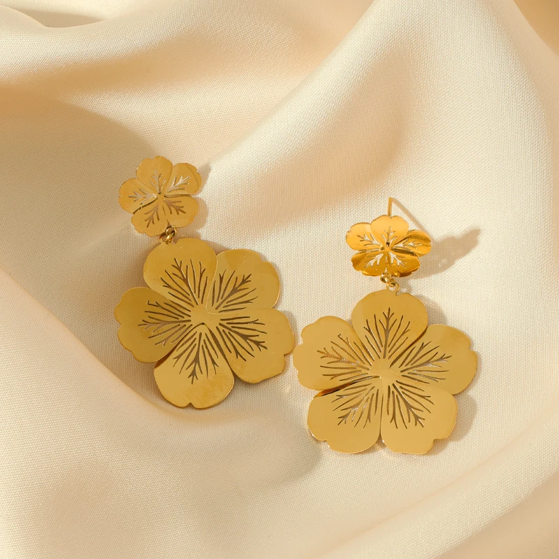 Женские серьги-подвески EILIECK из нержавеющей стали 316L золотого цвета с цветком