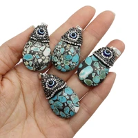 natural stone drop shaped flower material pine pendant 22x40mm inlaid rhinestones eyeballs diy necklace earrings charm accessory
