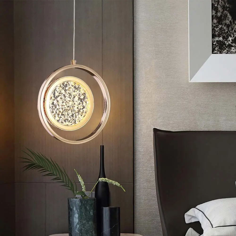Nordic Modern Style LED Round Pendant Lights Bedside Gold Long Line Chandelier Kitchen Art Lighting Decorative