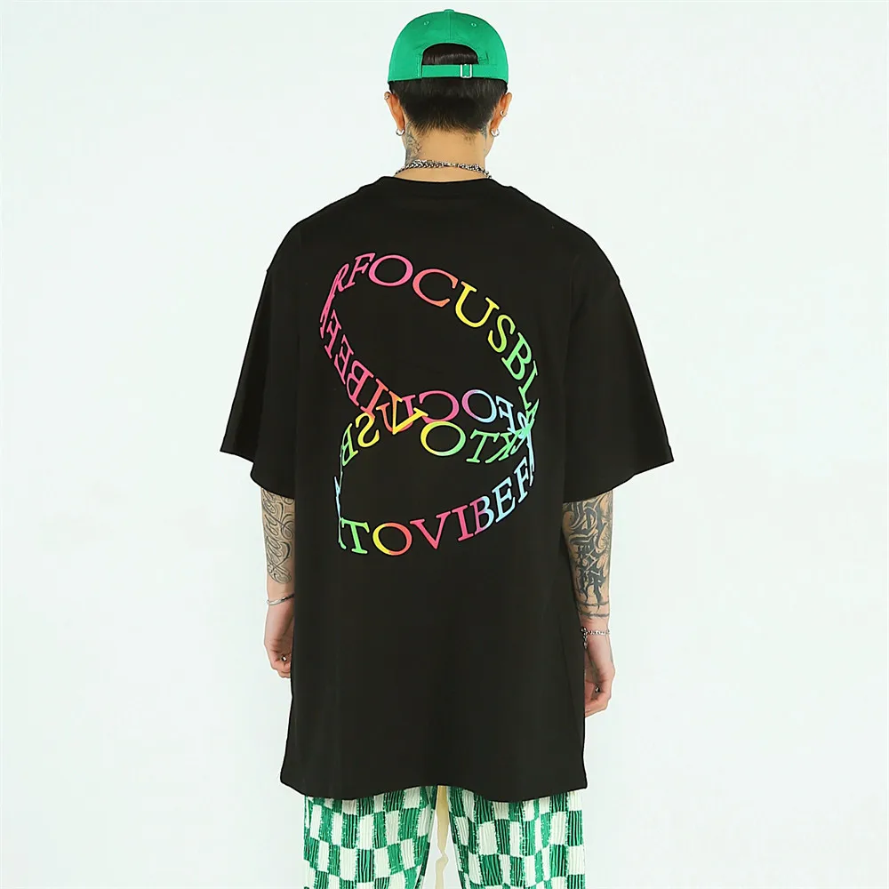 

2022 Men Hip Hop T-Shirt Streetwear Harajuku Letter Printed T Shirt Cotton Loose Tshirt Summer Short Sleeve Tops Tees Black