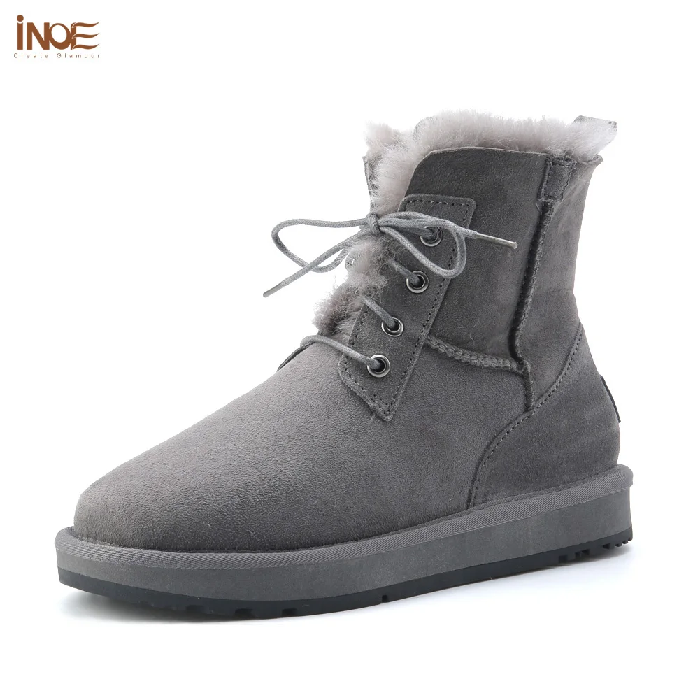 

INOE Real Sheepskin Leather Natural Wool Sheep Fur Lined Men Short Ankle Winter Snow Boots Casual Shoes Waterproof Black Brown