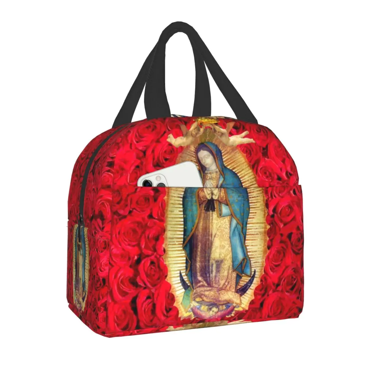 

Теплоизолированная сумка для ланча Дева Мария Гуадалупе, католическая многоразовая сумка-тоут для детей, школьный многофункциональный контейнер для еды
