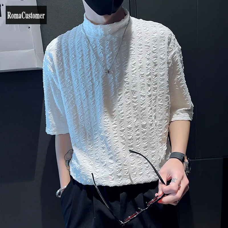 

Summer Solid Short Sleeve T-Shirt Mens New Trend All-Match O-Neck Handsome Loose Korean Version Casual Male Pullover Blouse