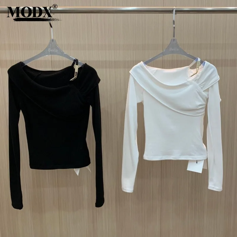 [MODX] зимняя женская одежда новая модная брендовая рубашка с буквенной цепочкой и