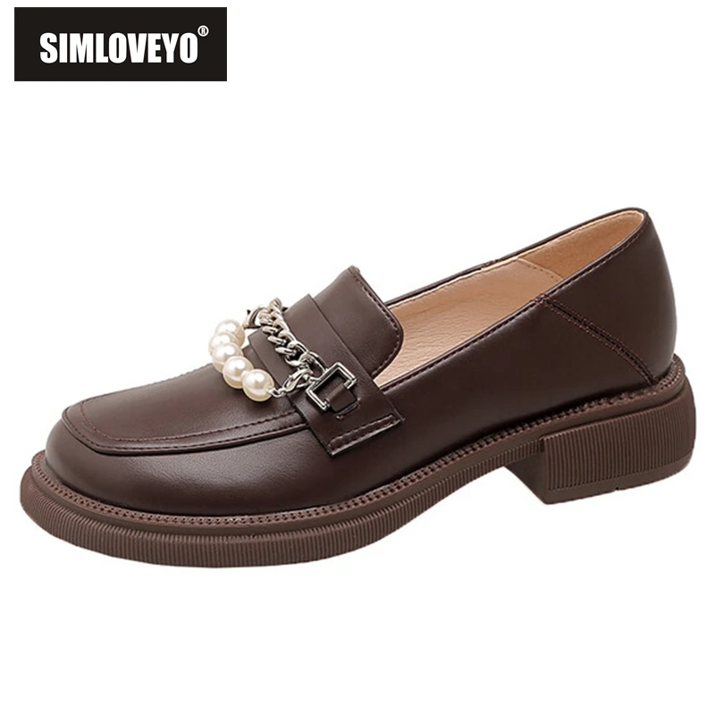 

SIMLOVEYO 2022 женские туфли-лодочки с круглым носком на блочном каблуке модные большие размеры 33-43 коричневые черные бежевые Ретро весенние S3102