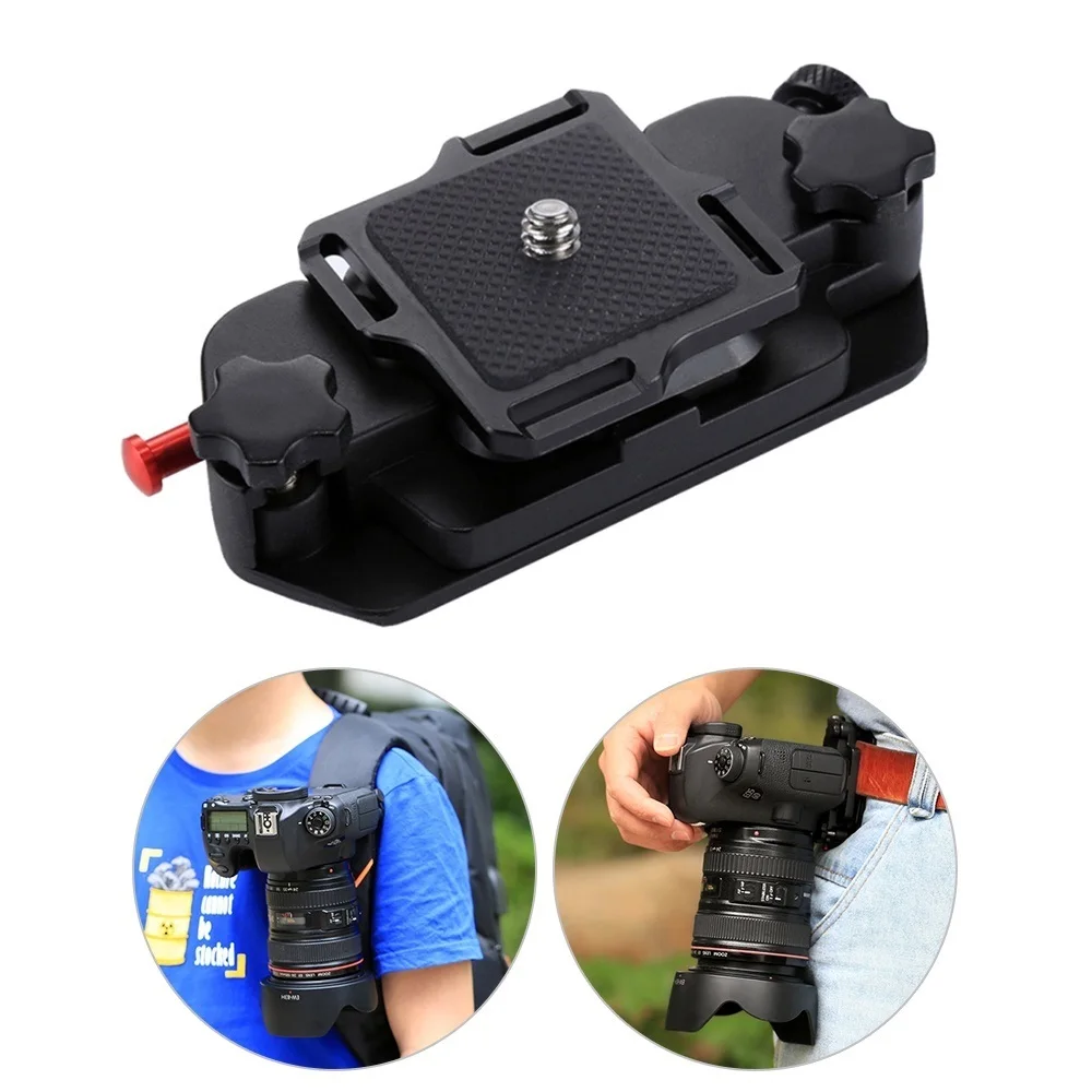 

Camera Clip Camera Belt Holster Mount Waist Clips Holder Hanger Aluminum Alloy Quick Release Clip with Plate 1/4 Inch Screw for