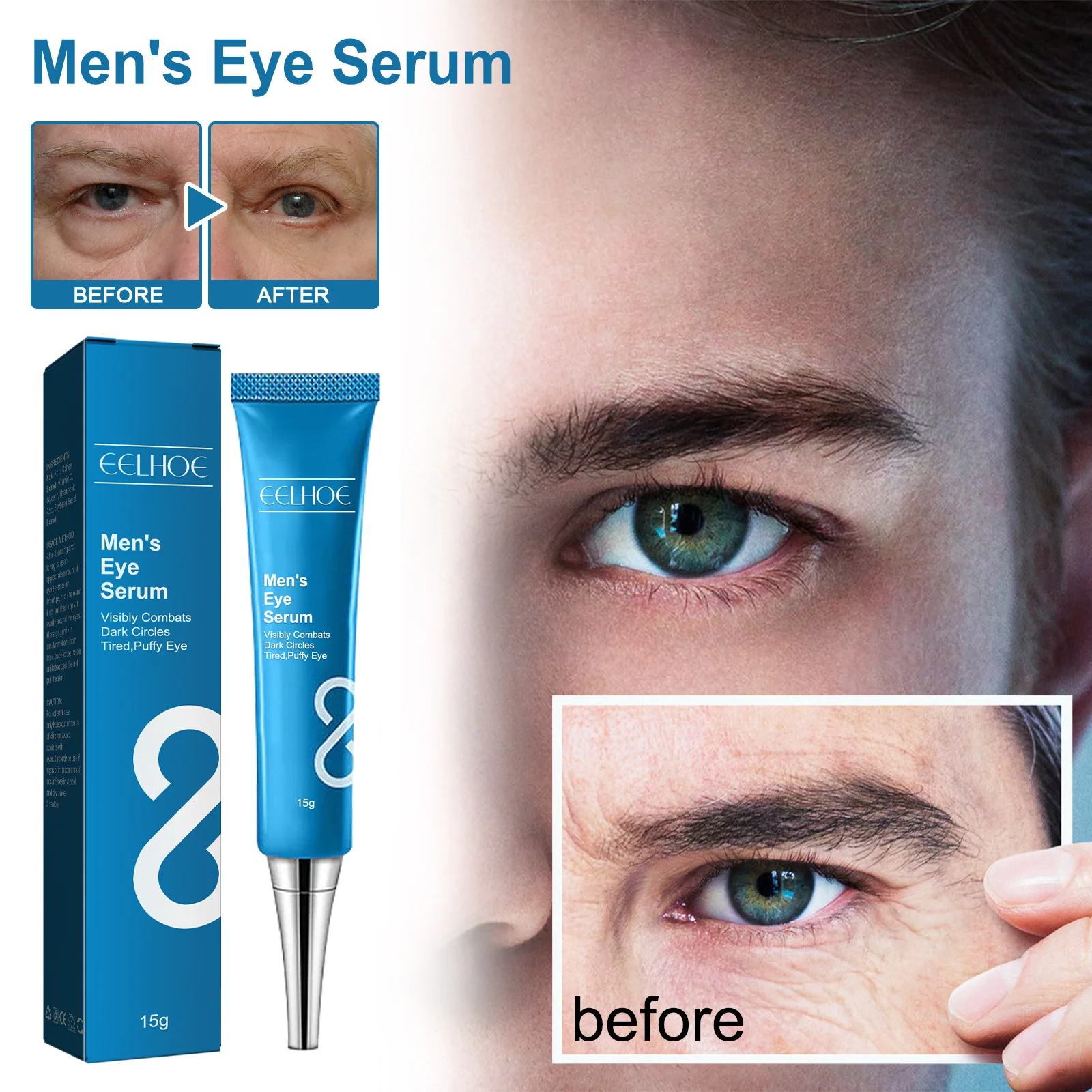 

15ml Men's Eye Essence Lightens Fine Lines Bags Dark Circles Moisturizes Firming Brightens Eye Area Anti-aging Care Beauty Water