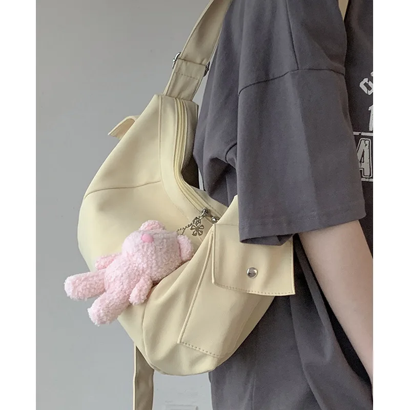 

Casual Large-capacity Shoulder Bag 2022 New Solid Color Canvas Bag Simple and Versatile Student Messenger Bag Handbag